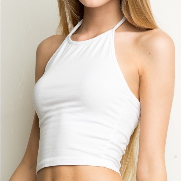white cropped halter top